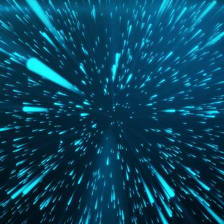 Abstract Background With Star Warp or Hyperspace. Abstract Exploding Effect. Hyperspace Travel. The Concept of Space Travel by Changing Time and Space. Blue tint background, 3D Renderingの写真素材