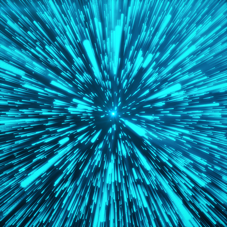 Abstract Background With Star Warp or Hyperspace. Abstract Exploding Effect. Hyperspace Travel. The Concept of Space Travel by Changing Time and Space. Blue tint background, 3D Renderingの写真素材