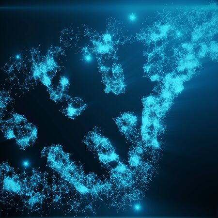 Polygonal DNA Concept consisting of Blue Dots and Lines. Digital Illustration DNA Structure. DNA molecule structure, 3D renderingの写真素材