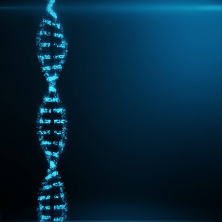 Polygonal DNA Concept consisting of Blue Dots and Lines. Digital Illustration DNA Structure. DNA molecule structure, 3D renderingの写真素材
