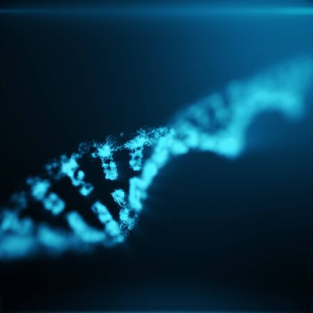 Polygonal DNA Concept consisting of Blue Dots and Lines. Digital Illustration DNA Structure. DNA molecule structure, 3D renderingの写真素材