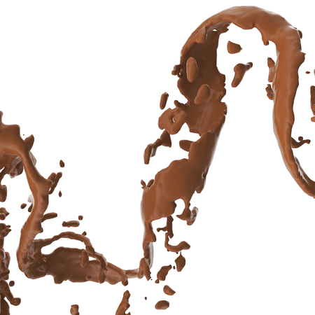Chocolate spiral jet, brown splash, liquid wave, splashing loops, curvy line, isolated on white background, 3d renderingの写真素材