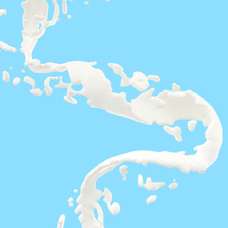 Milk spiral jet, brown splash, liquid wave, splashing loops, curvy line, isolated on white background. 3d renderingの写真素材