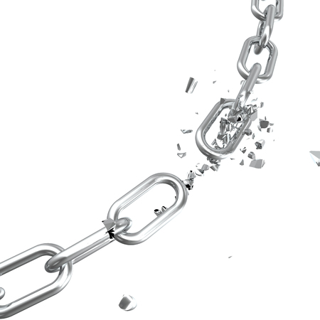 Broken steel, Broken metal chain links freedom concept. Disruption strong steel, 3D illustrationの写真素材