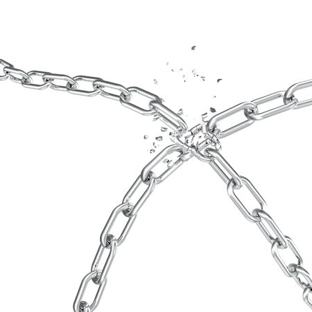 Broken steel, Broken metal chain links freedom concept. Disruption strong steel, 3D illustrationの写真素材