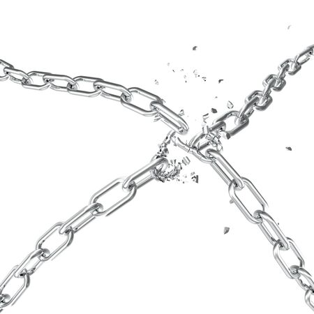 Broken steel, Broken metal chain links freedom concept. Disruption strong steel, 3D illustrationの写真素材