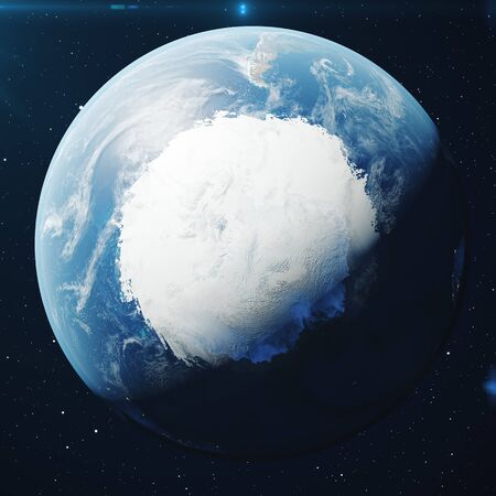 3D Rendering Planet earth from the space at night. The World Globe from Space in a star field...