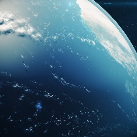 3D Rendering Planet earth from the space at night. The World Globe from Space in a star field...