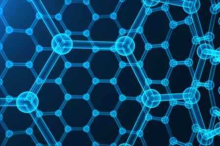 3d rendering abstract nanotechnology hexagonal geometric form close-up, concept graphene atomic structure, concept graphene molecular structure.の写真素材