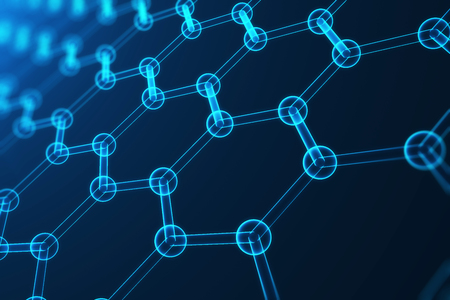 3d rendering abstract nanotechnology hexagonal geometric form close-up, concept graphene atomic structure, concept graphene molecular structure.の写真素材