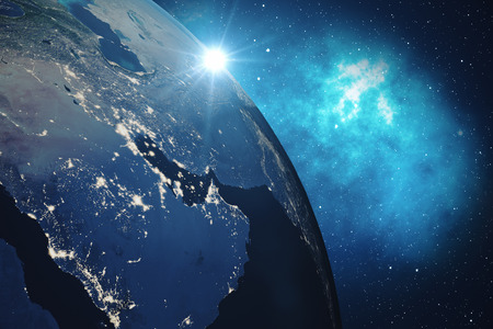 3D Rendering Global Network Background. Connection Lines with Dots Around Earth Globe. Global International Connectivity.の写真素材