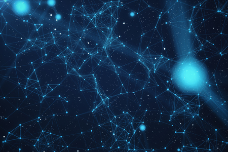 3D Rendering Technological Connection Futuristic Shape, Blue Dot Network, Abstract Background, Blue Background With Stars and Nebula, Concept of Network.の写真素材