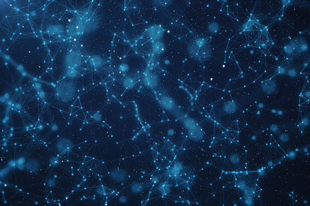 3D Rendering Abstract Connected Dots With Lines. Technology Concept Background With Stars and Nebula