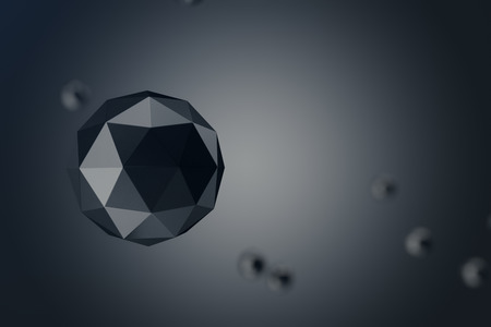 3D Illustration Abstract Background of low polygonal sphere with bokeh effects. Polygonal sphere in black background space. Futuristic Bacgkround for your design.の写真素材