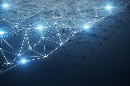3D Illustration, Abstract background. Concept neural network and cloud computing. Geometry with connections lines and points that can represent cloud computing or internet connectionsの写真素材