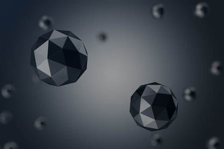 3D Illustration Abstract Background of low polygonal sphere with bokeh effects. Polygonal sphere in black background space. Futuristic Bacgkround for your design.の写真素材
