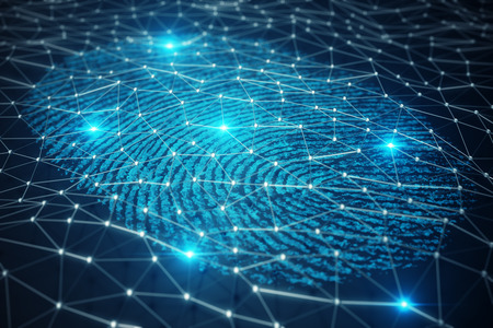 3D illustration Fingerprint scan provides security access with biometrics identification. Concept Fingerprint protection.の写真素材