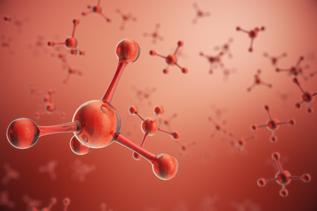 3D illustration Atoms structure. Science or medical background with molecules and atoms. Medical background for banner or flyer. Structure at the atomic level,の写真素材