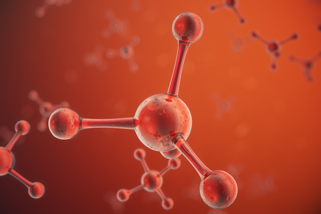 3D illustration Atoms structure. Science or medical background with molecules and atoms. Medical background for banner or flyer. Structure at the atomic level,の写真素材