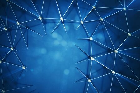 3D illustration Abstract bacgkround connection dots and lines of technology. Connection structure. Science background. Futuristic polygonal background with depth of field effect, bokeh.の写真素材