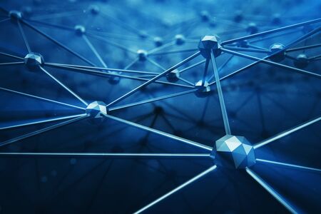3D illustration Abstract bacgkround connection dots and lines of technology. Connection structure. Science background. Futuristic polygonal backgroundの写真素材