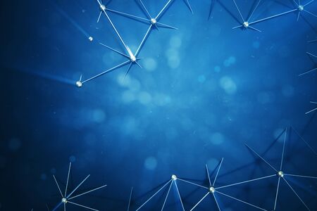 3D illustration Abstract bacgkround connection dots and lines of technology. Connection structure. Science background. Futuristic polygonal background with depth of field effect, bokehの写真素材