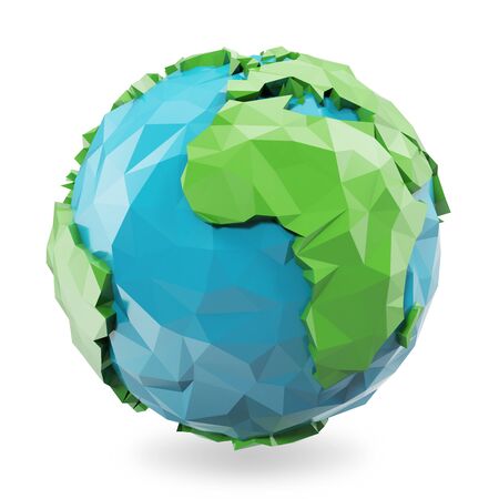 3d illustration Polygonal style illustration of earth. Low poly earth illustration. Polygonal globe iconの写真素材