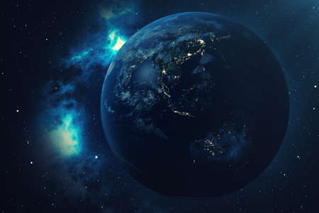 3D Rendering World Globe from Space in a Star Field Showing Night Sky With Stars and Nebula. View of...