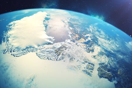3D rendering Network and data exchange over planet earth in space. Connection lines Around Earth...