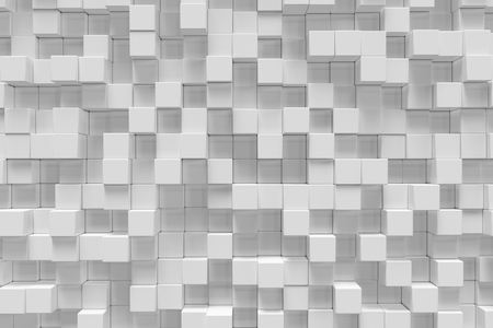 White geometric cube, cubical, boxes, squares form abstract background. Abstract white blocks. Template background for your design, 3d renderingの写真素材