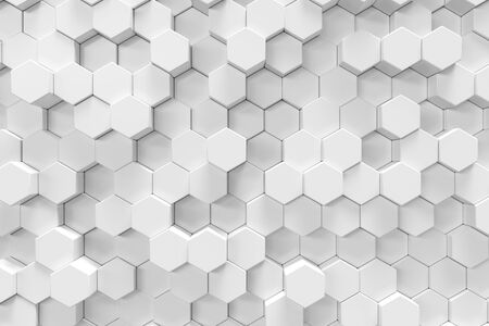 White geometric hexagonal abstract background, 3d renderingの写真素材
