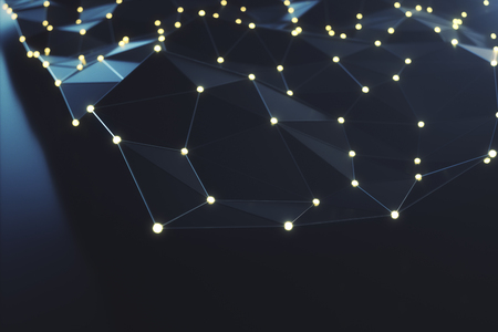 3D Rendering Abstract futuristic connection lines and glowing dots. Supercomputer technology, calculating cloud computing. Hi-tech digital technologyの写真素材