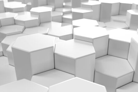 White geometric hexagonal abstract background, 3d renderingの写真素材