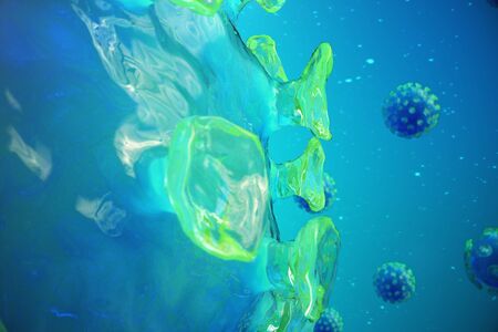 3D illustration pathogenic viruses causing infection in host organism. Viral disease epidemic. Virus...