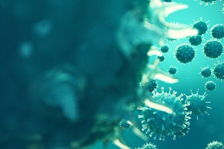 Viral hepatitis infection causing chronic liver disease. Hepatitis viruses. Influenza Virus H1N1. Swine Flu, cell infect organism. Virus abstract background. 3d illustration.の写真素材