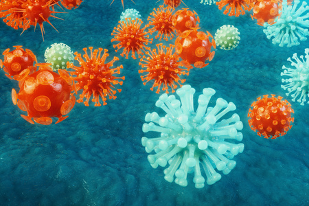 Viral hepatitis infection causing chronic liver disease. Hepatitis viruses. Influenza Virus H1N1. Swine Flu, cell infect organism. Virus abstract background. 3d illustration.の写真素材