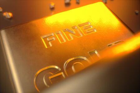 3D illustration close-up Gold Bars, weight of Gold Bars 1000 grams Concept of wealth and reserve. Concept of success in business and financeの写真素材