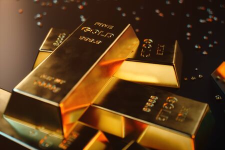 3D illustration close-up Gold Bars, weight of Gold Bars 1000 grams Concept of wealth and reserve. Concept of success in business and financeの写真素材