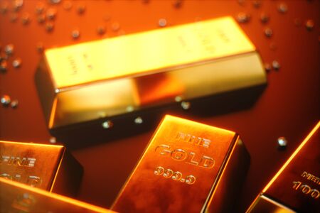 3D illustration close-up Gold Bars, weight of Gold Bars 1000 grams Concept of wealth and reserve. Concept of success in business and financeの写真素材