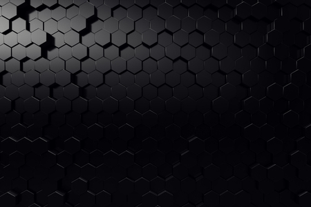 Abstract geometric surface. Hexagonal black background, 3D Renderingの写真素材