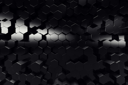Abstract geometric surface. Hexagonal black background, 3D Rendering