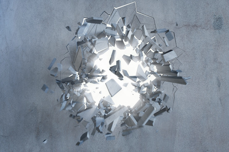 Cracked earth abstract background with volume light rays. Cracked concrete earth abstract background, 3D Renderingの写真素材