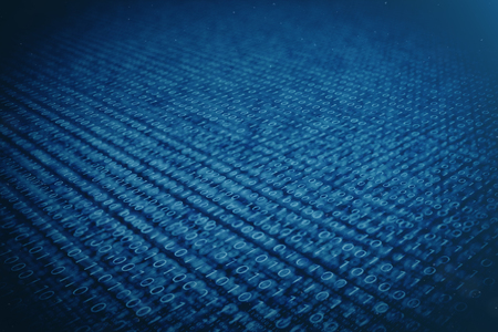 3D illustration binary code on blue background. Bytes of binary code. Concept technology. Digital binary background.の写真素材