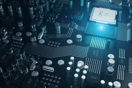 Circuit board. Technology background. Central Computer Processors CPU concept. Motherboard digital chip, tech science background. Integrated communication processor. 3D illustrationの写真素材