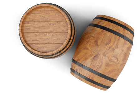 3D Illustration two wooden barrels isolated on white background.の写真素材