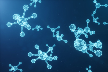 Molecules, atoms background. Low polygonal grid structure, connection lines and dots. 3D illustrationの写真素材