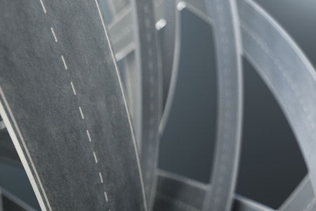 Tangled roads, on grey background. Abstract road knot. Concept travel, transportation. 3D illustrationの写真素材