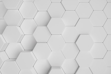 3D illustration white geometric hexagonal abstract background. Surface hexagon pattern, hexagonal...