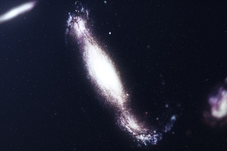 3D illustration galaxy in deep space. Spiral galaxy consisting of star dust, nebula of gas. Concept...
