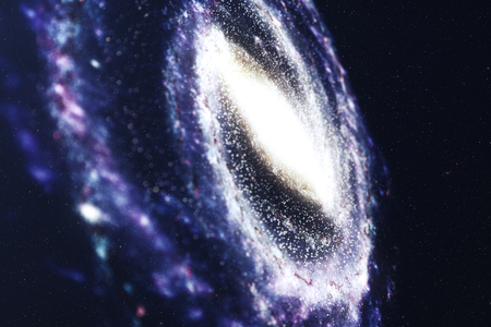 3D illustration galaxy in deep space. Spiral galaxy consisting of star dust, nebula of gas. Concept...